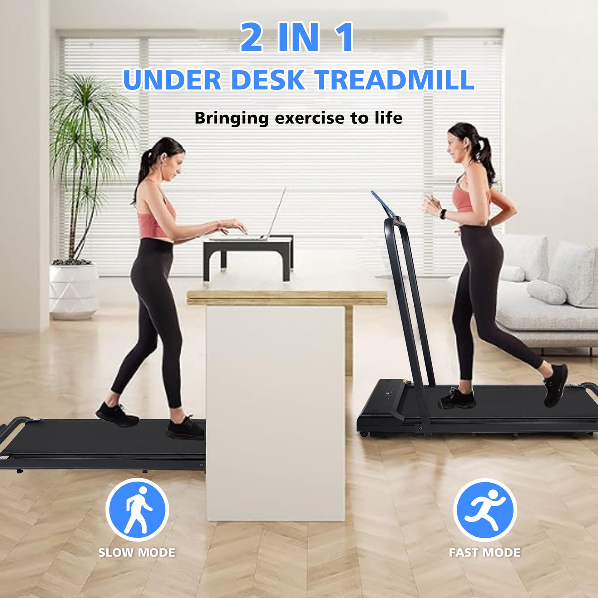2-in-1 Folding Under Desk Walking Treadmill