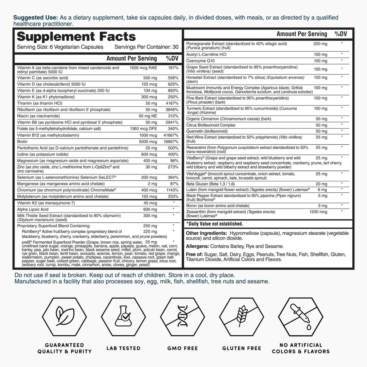 Gold Six Daily Multivitamin – 180 Capsules