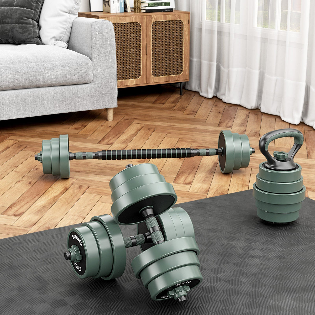 Adjustable Dumbbell Set with Connector Black Gray