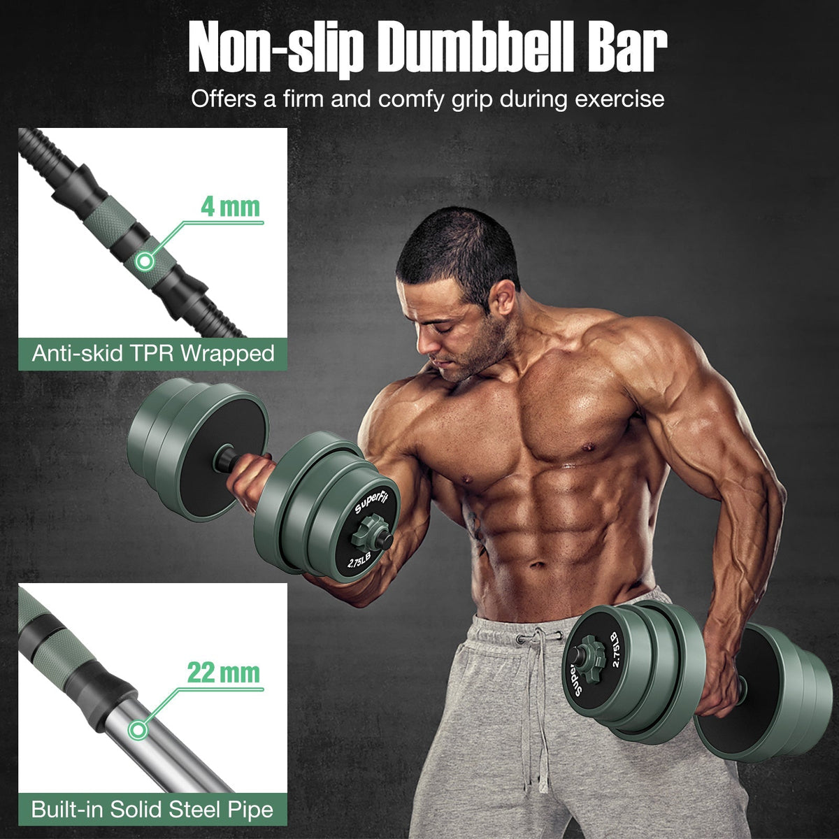 Adjustable Dumbbell Set with Connector Black Gray
