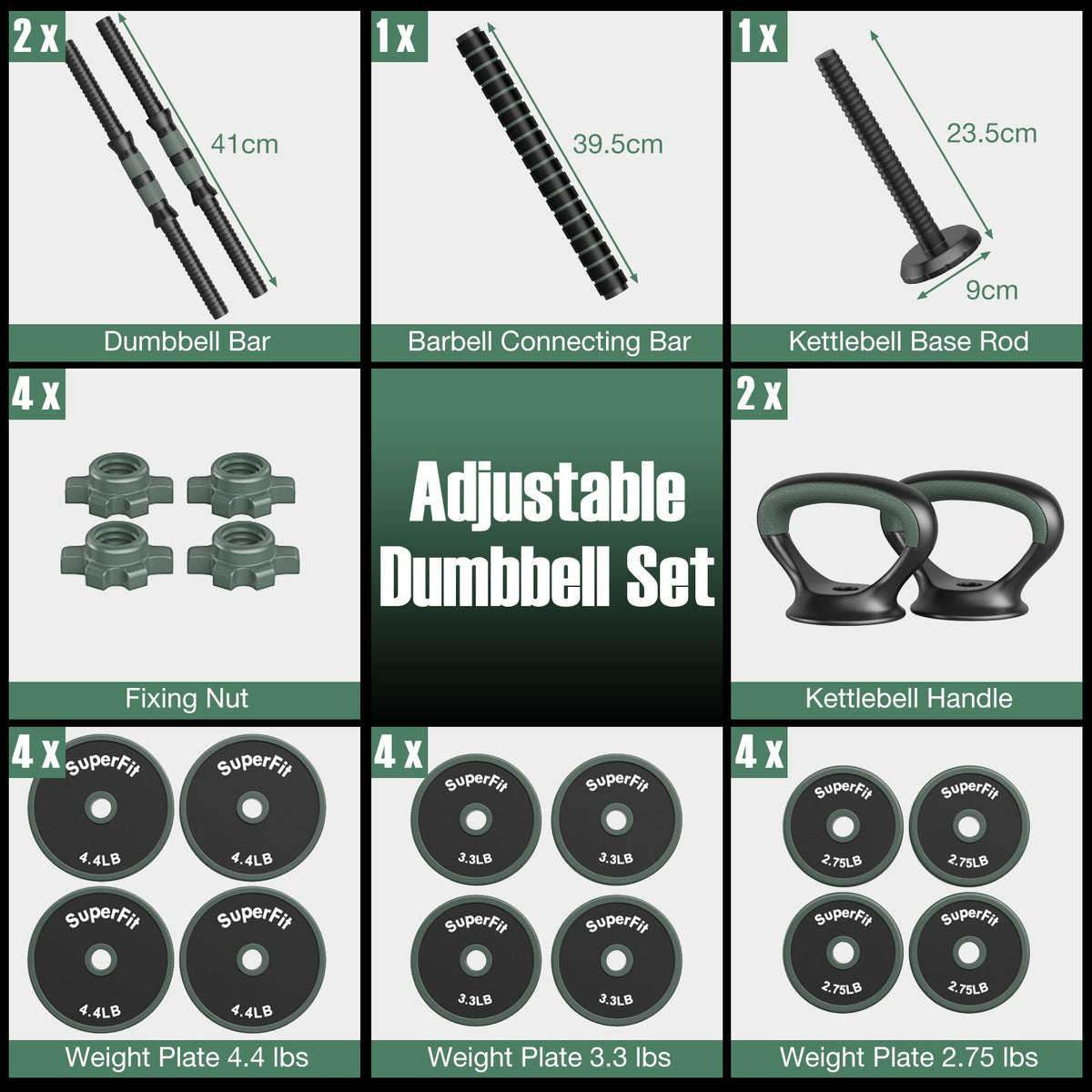 Adjustable Dumbbell Set with Connector Black Gray