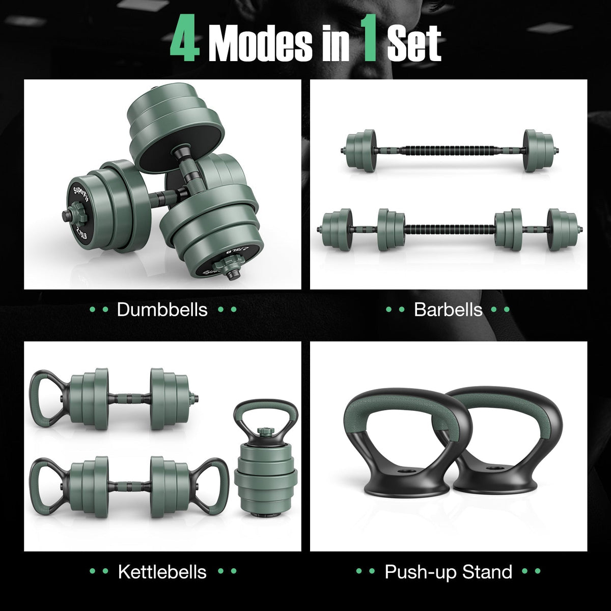 Adjustable Dumbbell Set with Connector Black Gray